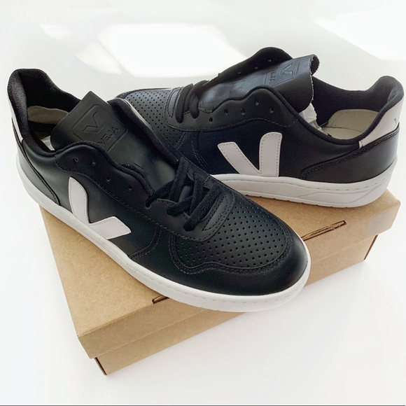 Veja V-10 Black and White Leather Lace Up Sneakers Shoes NEW Womens US 9 - Picture 3 of 11